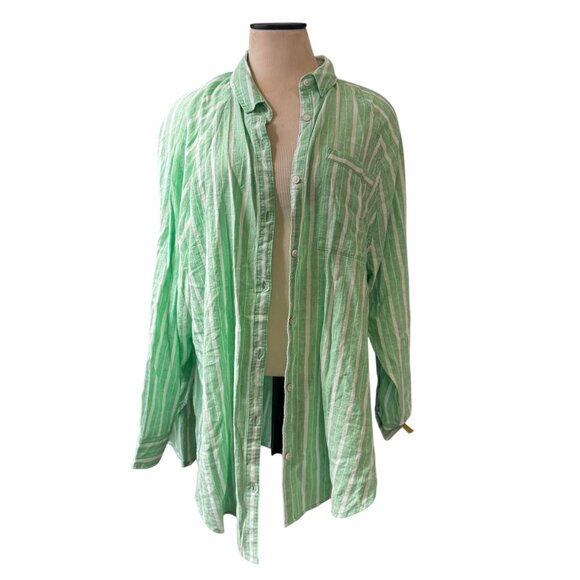 NWT Aerie Womens Pool To Party Linen Blend Cover Up Green White Stripe Size  S - Picture 2 of 7